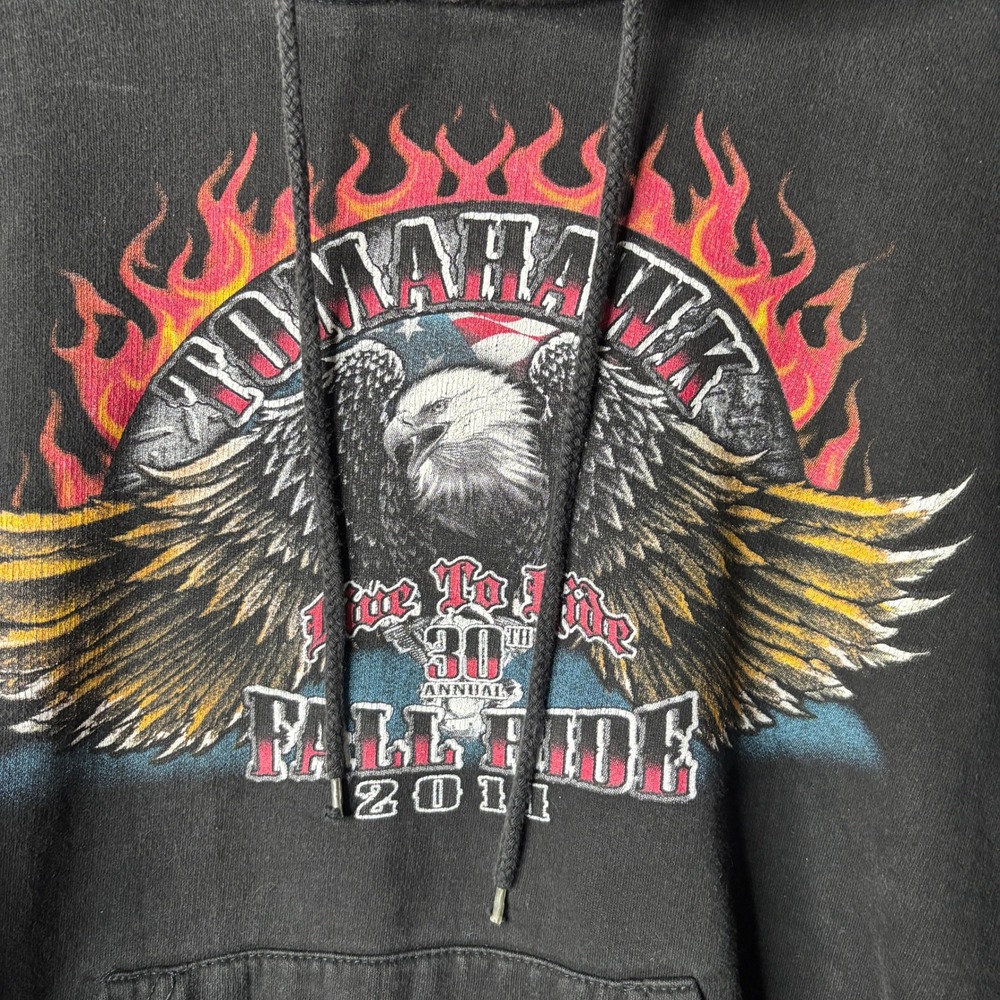 Pacific & Co Tomahawk Fall Ride 2011 Biker Hoodie Black Eagle Flames Mens Small - Picture 2 of 9